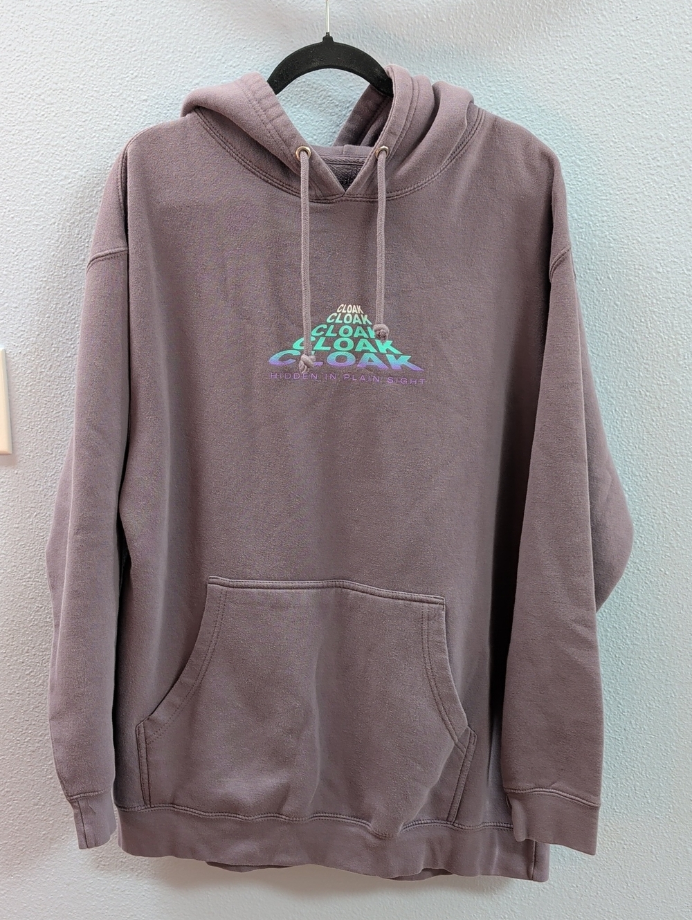 Cloak Hidden In Plain Sight Lilac Pullover Hoodie with Multicolor Chest Graphic